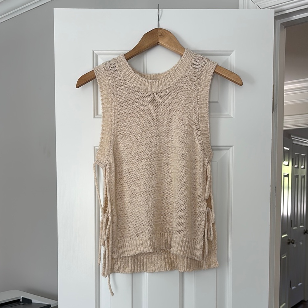 Cream Knit Sleeveless Top with Side Ties